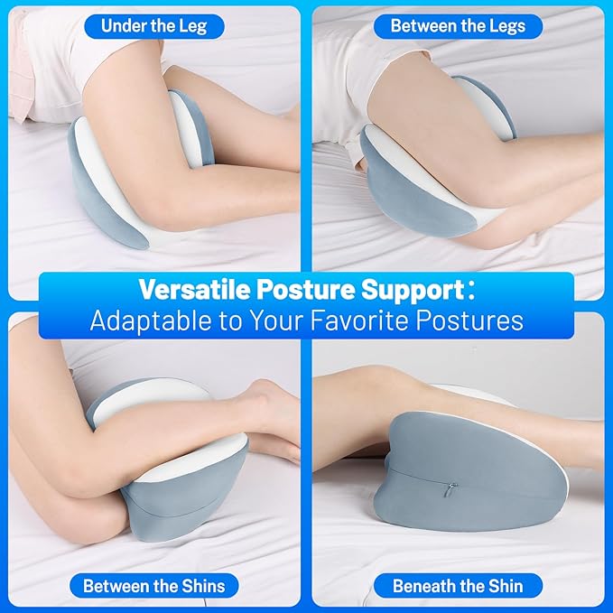 Knee Pillow for Side Sleepers, Leg Pillow with Washable Cover, Memory Foam Leg Pillow for Side Sleeping, Heart-Shape Cushion for Hip, Back & Sciatica Pain Relief, Light Blue