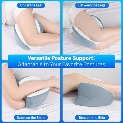 Knee Pillow for Side Sleepers, Leg Pillow with Washable Cover, Memory Foam Leg Pillow for Side Sleeping, Heart-Shape Cushion for Hip, Back & Sciatica Pain Relief, Light Blue