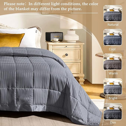 downluxe King Size Blanket with Satin Trim, Lightweight Down Alternative King Blanket for All Season, Machine Washable (Grey, 108 x 90 Inch)