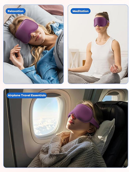 6oz Weighted Cooling Gel Sleep Mask for Senior Relaxation, 3D Blackout Eye Mask for Seniors Adults & Light Sleepers, Gentle Chill, Eyelash Friendly, Adjustable Strap, Travel Bag (Purple)