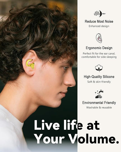 SUPCEAT Ear Plugs for Sleeping - Noise Reduction Soft Silicone Earplugs, 2 Pairs Reusable Hearing Protection Earplugs for Noise Sensitivity,Sleep,Snore,Travel,Sound Reduction Noise Cancelling - Yellow