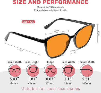 Sleep Blue Light Blocking Glasses for Men and Women, Computer Gaming Glasses Anti Eyestrain & UV Glare
