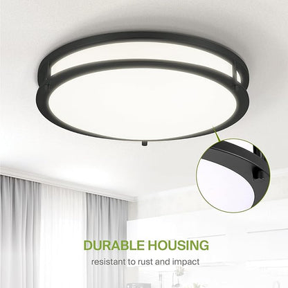 ASD LED 16" Round Flush Mount Lighting, Close to Ceiling Light Fixture | 3CCT, Dimmable, Energy Star, ETL Listed | 24W 1854LM 3000-5000K 120V | Low Profile Double Ring Lamp | Black