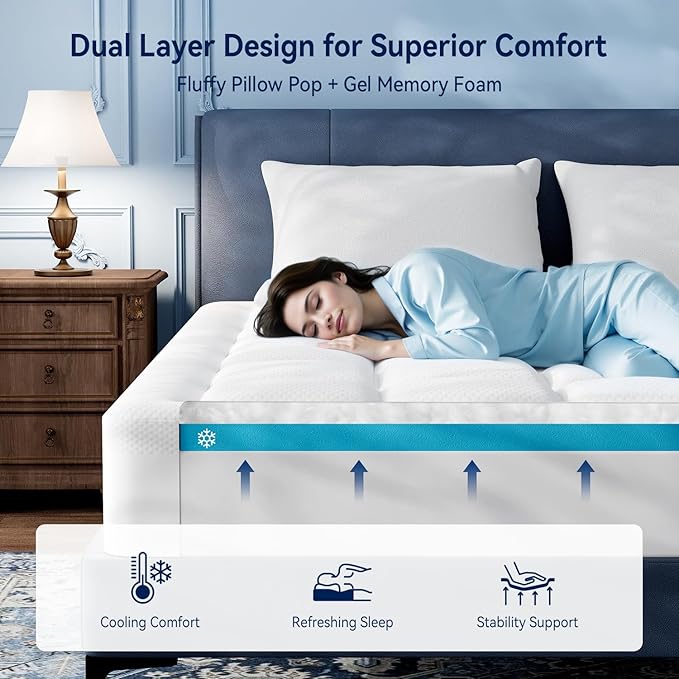 ELEMUSE 3 Inch Cooling Memory Foam Mattress Topper Twin, 2 Inch Pressure-Relieving Memory Foam and 1 Inch Thick Soft Viscose Made from Bamboo Pillow Top for Hot Sleepers, Removable & Washable Cover