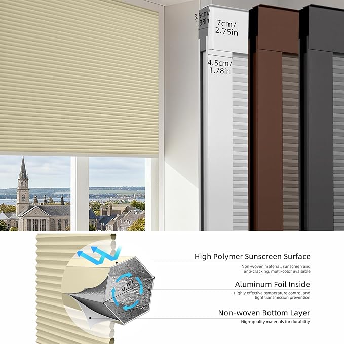 ZSTARR Motorized Skylight Shades Blackout Cellular Honeycomb Electric Blinds with Solar Panel Cordless Rechargeable with Remote for Roof and Slanted Windows Custom Size (Black Out Beige)
