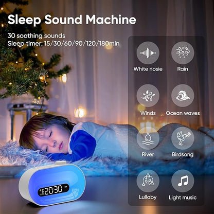 Sunrise Alarm Clock White Noise Machine with 30 Soothing Sounds for Sleep - Natural Wake Up Light - Dimmable Night Light Clock with 2 Alarms & Sleep Timer - Sound Machine for BabyKids Adults Bedroom