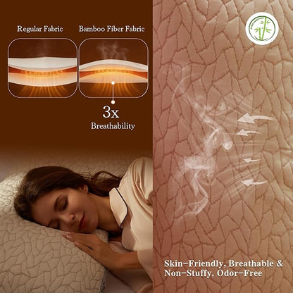 Memory Foam Pillows for Sleeping Adjustable Bamboo Blend Breathable Bed Pillow for Side, Back, and Stomach Sleepers Washable Pillow Cover King Size 17X33IN