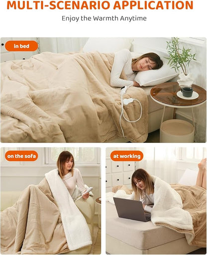 Electric Heated Blanket Full Size, Faux Fur Heat Blanket, Super Soft Cozy Heating Blanket with 9 Heating Levels & 1-9 Hours Auto Off, Fast Heat & Overheat Protection, 72" x 84", Beige