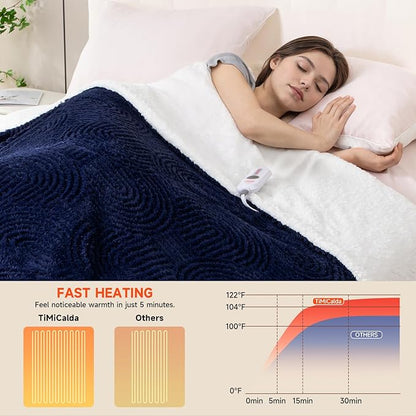 Heated Throw Blanket Electric - 50"x60" Cozy Soft Jacquard Heating Blanket with 4 Heat Levels 4 Hours Auto-Off, Electric Throw with Overheating Protection, Warm Gifts, Navy