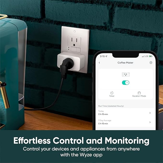 Smart Plug by Wyze Lifestyle, 2.4GHz Smart Home Wi-Fi Plug Outlet Compatible with Alexa, Google Assistant, IFTTT, 15 A, Remote Control, No Hub Required, 2-Pack, Certified for Humans