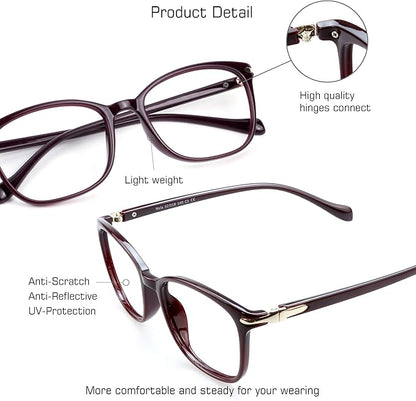 VisionGlobal Blue Light Blocking Glasses for Women/Men, Anti Eyestrain, Computer Reading, TV Glasses, Stylish Square Frame, Anti Glare(Red,+4.75 Magnification)
