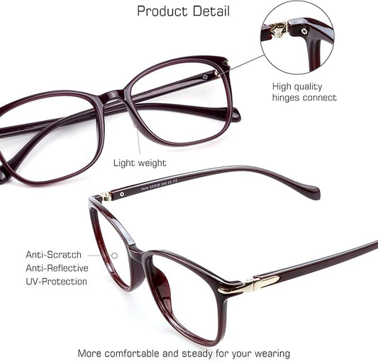 VisionGlobal Blue Light Blocking Glasses for Women/Men, Anti Eyestrain, Computer Reading, TV Glasses, Stylish Square Frame, Anti Glare(Red,+1.75 Magnification)