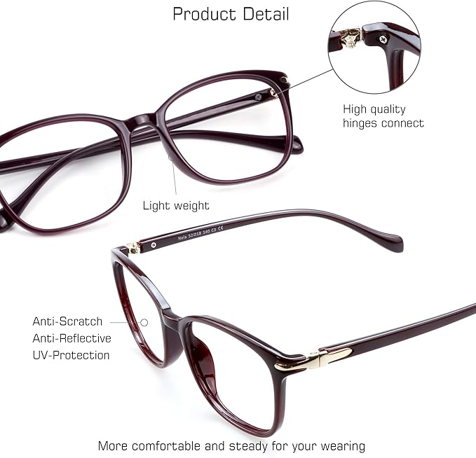 VisionGlobal Blue Light Blocking Glasses for Women/Men, Anti Eyestrain, Computer Reading, TV Glasses, Stylish Square Frame, Anti Glare(Red,+2.00 Magnification)
