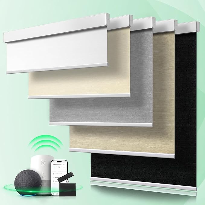Smart Blinds Blackout Motorized Shades for Sliding Glass Doors Cordless Black Blackout Automatic Electric Blinds for Windows,Compatible with Alexa Google (Black-Custom,Custom Size)