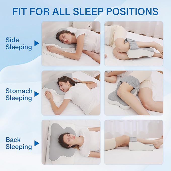 2-in-1 Side Sleeper Pillow for Adults Set–Ergonomic Contour Cervical Neck Pillow Memory Foam +Leg/Knee Pillow for Side Sleepers,Sciatica&Neck Pain Relief,Cooling Ice-Silk Removable Covers