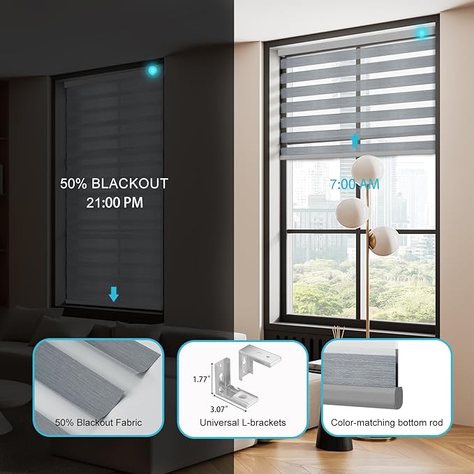 Motorized Zebra Blinds with Remote Smart Blind Work with Homekit Alexa SmartThings Electric Day and Night Shade Cordless Automatic Solar Powered Window Shade Customize(Starry Grey)
