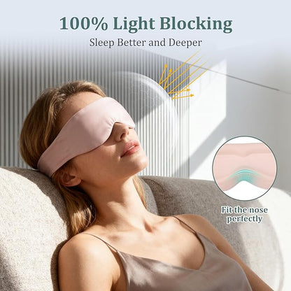 Silk Sleep Mask for Women & Men - 2 Pack Eye Masks for Sleep, 100% Blackout Sleeping Mask, 3D Zero Pressure Side Sleeper Night Blindfold Eye Cover for Travel Nap Couple (Pink & Black)