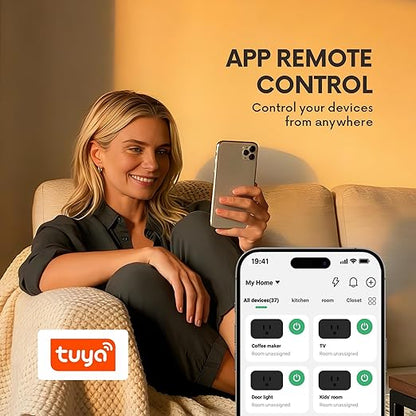 BXST WiFi Smart Plug 15A 1800W, Smart Outlet with Timer & Countdown, Voice Control with Alexa & Google Home, 2.4GHz WiFi Socket for Home Appliances, No Hub Required, CE FCC Listed, Black, 2 Pack