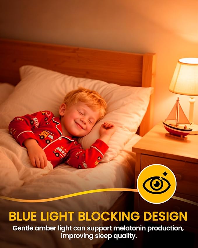 E12 Small Candelabra Base Amber Sleep Light Bulbs, 3W 1800K Soft Light Bulbs Warm Light for Bedroom,G45 300LM Dim Orange Bulbs,Blue Light Blocking,30-40W Equivalent,Non-Dimmable,2 Pack