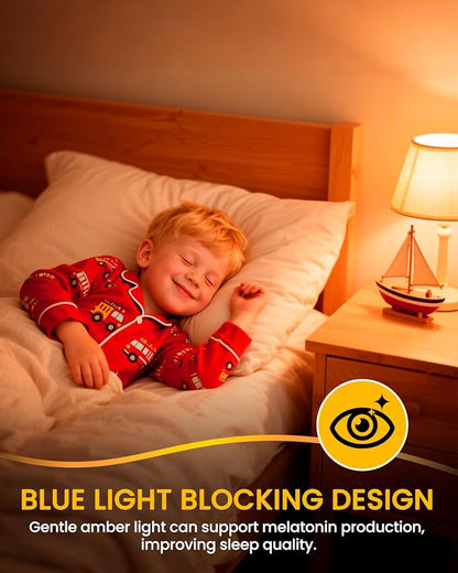 E12 Small Candelabra Base Amber Sleep Light Bulbs, 3W 1800K Soft Light Bulbs Warm Light for Bedroom,G45 300LM Dim Orange Bulbs,Blue Light Blocking,30-40W Equivalent,Non-Dimmable,2 Pack