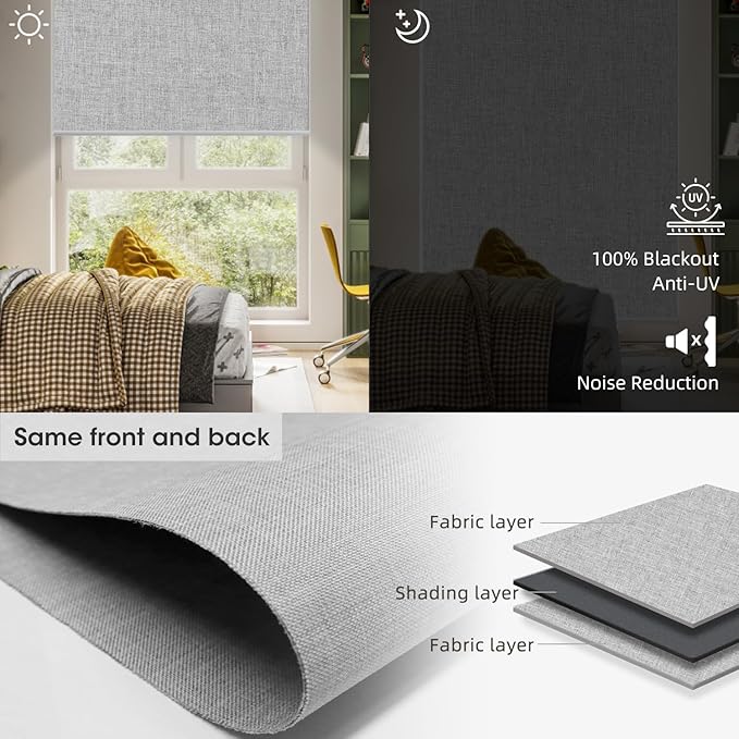 SmartWings Motorized Blinds Shades for Window Remote Control Work with Apple Homekit Thread Z-Wave Alexa Blackout Dual-Sided Automatic Smart Roller Shade Customized 16"-110" W (Bouvardia Light Grey)