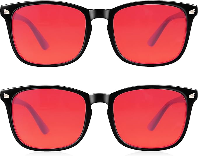 2 Packs Professional Sleep Glasses with 99.9% Blue Light Blocking Dual AR Coatings Lens ((02)-black+black, Red Lens(Max Protect))