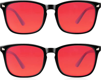 2 Packs Professional Sleep Glasses with 99.9% Blue Light Blocking Dual AR Coatings Lens ((02)-black+black, Red Lens(Max Protect))