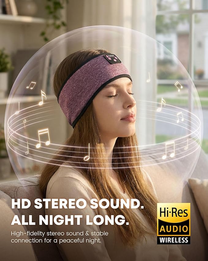 Sleep Headphones Bluetooth 5.4, Wireless Sleep Headphones for Side Sleepers, Ultra-Thin Stereo Speakers & Long-Lasting Time Battery, Sweat-Proof Earphones for Sports Sleeping