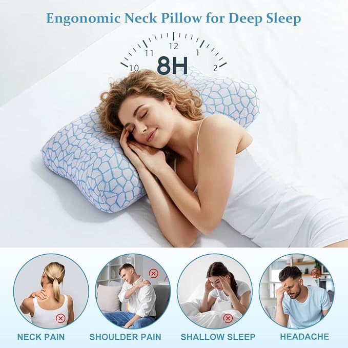 Memory Foam Side Sleeper Pillow for Neck and Shoulder Painf,Cervical Support,Queen Size Cooling Contour Pillow with Dual-Height, Orthopedic Ergonomic for Side, Back, Stomach Sleeper