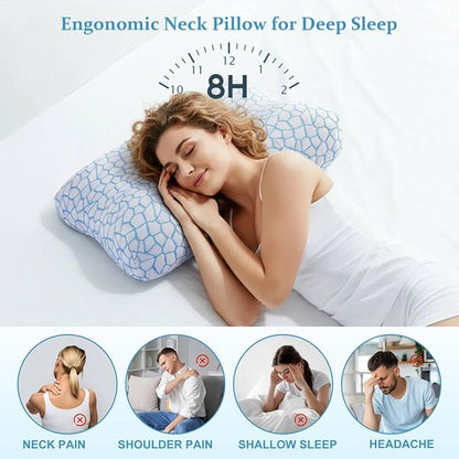 Memory Foam Side Sleeper Pillow for Neck and Shoulder Painf,Cervical Support,Queen Size Cooling Contour Pillow with Dual-Height, Orthopedic Ergonomic for Side, Back, Stomach Sleeper