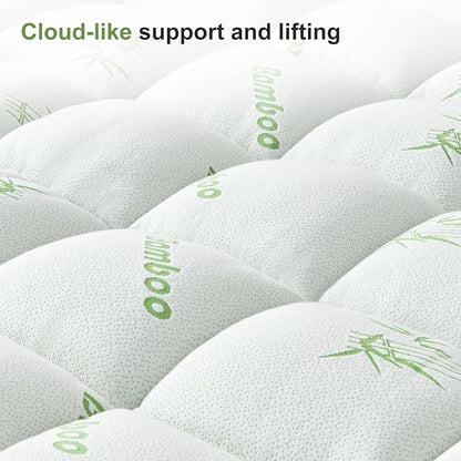Full Size Mattress Topper Viscose Derived from Bamboo, Soft Thick Pillow Top Mattress Pad Cover for Back Pain, Cooling Mattress Protector with 8-21 Inch Deep Pocket, White