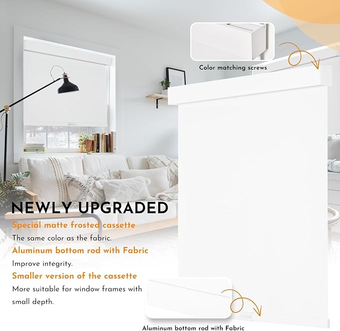 Persilux Blackout Roller Blinds for Indoor Windows, Cordless Roller Shades with Valance, Thermal Insulated Fabric Window Shades & Blinds, UV Protection Shades for Home and Bedroom (White,71"W x 72"H)