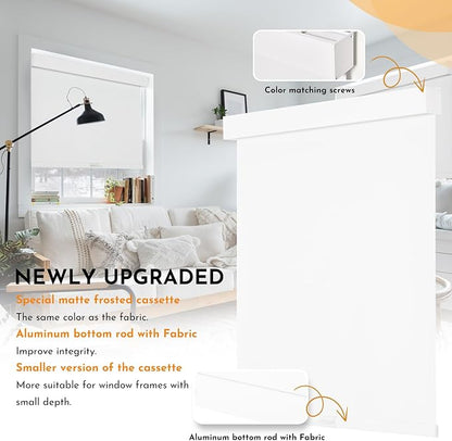 Persilux Blackout Roller Blinds for Windows, Cordless Free-Stop Roller Shades with Valance, Thermal Insulated Fabric Window Blinds, UV Protection Shades for Home and Bedroom (White,58" W x 72" H)