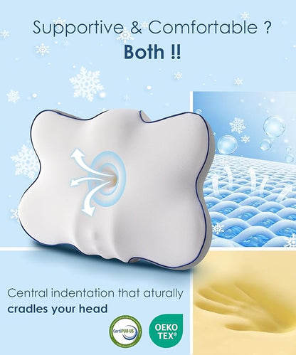 Cervical Neck Pillow for Pain Relief, Ergonomic Side Sleeper Pillow for Neck Support, Cooling Memory Foam Pillows Contour Orthopedic Bed Pillow for Back Stomach Sleepers (White)