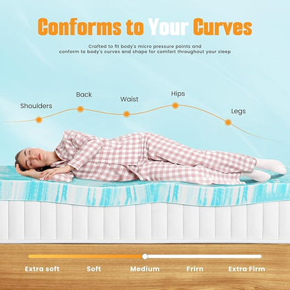 NEWBULIG Mattress Toppers Memory Foam King, 4 Inch Thick Bed Topper Pad Cooling Gel Infused Soft Comfy Padding Breathable for Sleeper Sofa Couch RV Camper, CertiPUR-US Certified