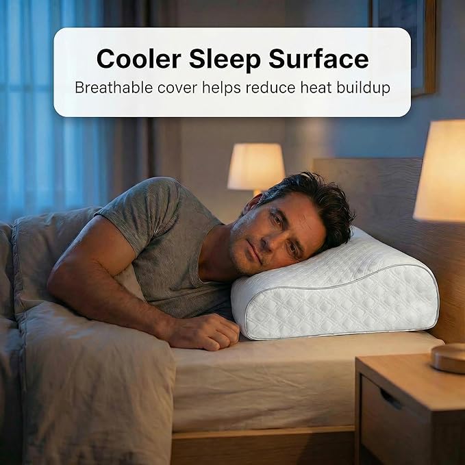 Aeris Memory Foam Contour Pillow for Side Sleepers - Adjustable, Ergonomic Design for Enhanced Neck Support - with Machine Washable Cover