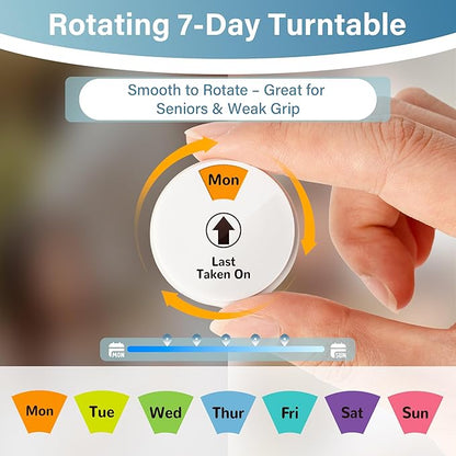 2 Pack 7-Day Pill Reminder Tracker 2-in-1 Magnetic & Adhesive – Stick to Plastic or Glass Bottles, or Attach Magnetically to Fridge/Metal Surfaces – Reusable for Medications, Vitamins, Pet Medicine