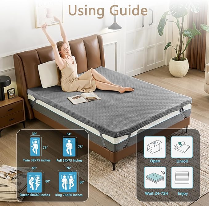 3 Inch Memory Foam Mattress Topper Twin Size - CertiPUR-US Certified - Gel Cooling Mattress Pad with Removable Bamboo Cover,Bed Topper for Pressure Relief(White) (Gray, Twin)