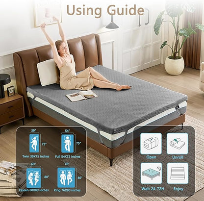3 Inch Memory Foam Mattress Topper Twin Size - CertiPUR-US Certified - Gel Cooling Mattress Pad with Removable Bamboo Cover,Bed Topper for Pressure Relief(White) (Gray, Twin)