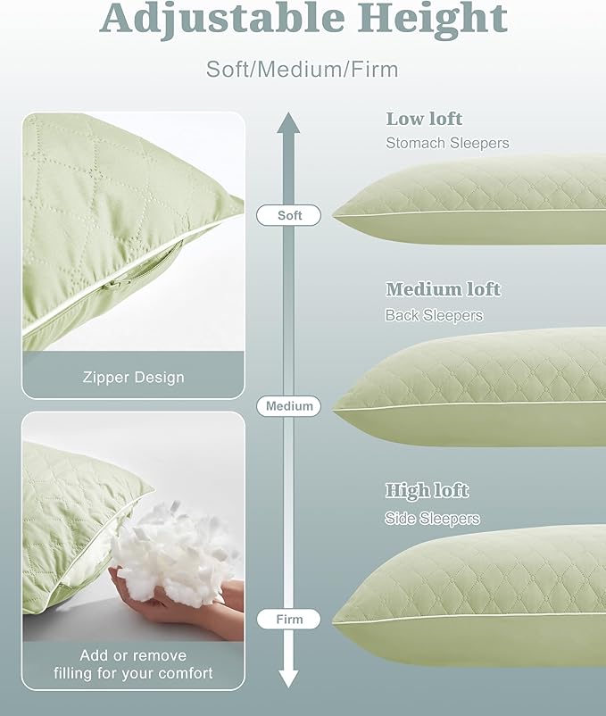 YZ HOME Long Body Pillow for Adults - Firm Body Pillow Insert with Shredded White Memory Foam, Adjustable Height, Soft Support for Side Sleeping, Pregnant Women, Washable (Green, 20x54 Inch)