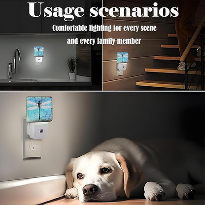 Blue Vintage Dragonfly Night Light,Plug Into Wall Decor for Stairway,Hallway,Kitchen,Dusk to Dawn Sensor Nightlights for Boys/Girls/Women/Men Room Gifts