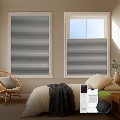 ZSTARR Motorized Skylight Shades Blackout Cellular Honeycomb Electric Blinds with Solar Panel Cordless Rechargeable with Remote for Roof and Slanted Windows Custom Size (BO Printed Greyscale)