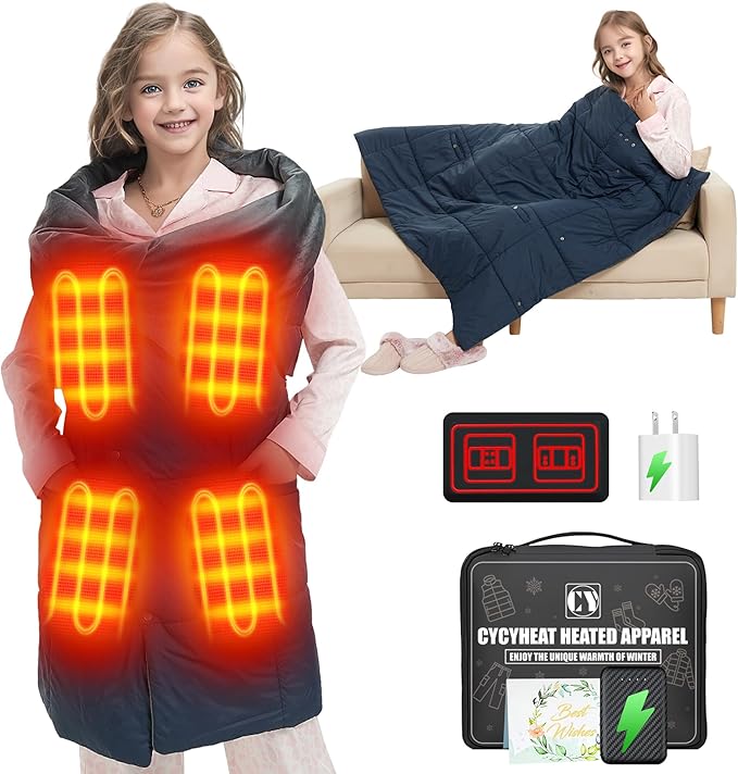Kids Heated Blanket Battery Operated - Boys and Girls 7.4V DC Portable Cordless USB Heating Blanket for Outdoors