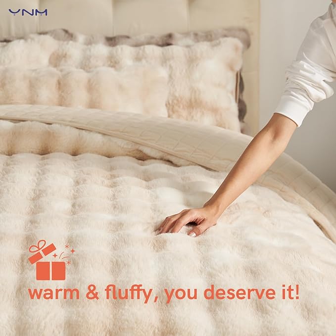 YnM Ultra-Soft Weighted Blanket, Fluffy Bubble Cuddle Heavy Bed Blanket, Plush Faux Fur Big Comforter, Soft & Warm Home Decor Piece (Tie-dye Khaki, 90''x104'' 20lbs, King/Ca King)