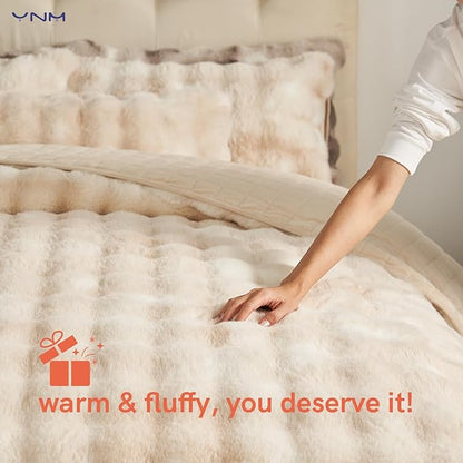 YnM Ultra-Soft Weighted Blanket, Fluffy Bubble Cuddle Heavy Bed Blanket, Plush Faux Fur Big Comforter, Soft & Warm Home Decor Piece (Tie-dye Khaki, 90''x90'' 20lbs, Full/Queen)