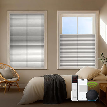 ZSTARR Motorized Skylight Shades Blackout Cellular Honeycomb Electric Blinds with Solar Panel Cordless Rechargeable with Remote for Roof and Slanted Windows Custom Size (LF Printed Greyscale)