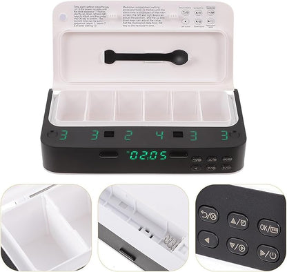 Mikinona Portable Organizer with Alarm Reminder Medicine Storage Box for Elderly Daily Medication Management White