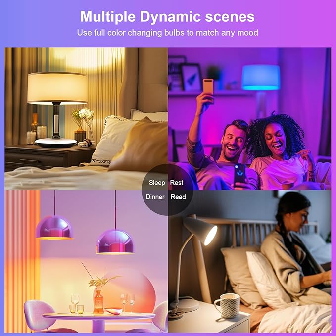 FRIDEKO HOME LED Smart Light Bulbs - Wi-Fi & Bluetooth Light Bulbs, Color Changing Light Bulb Compatible with Alexa and Google Assistant, A19 E26 RGBTW Light Bulb, 800LM (2 Pack)