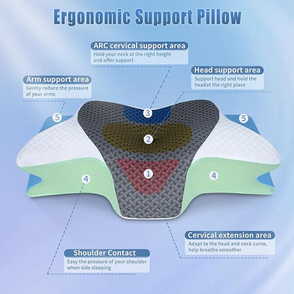 SAHEYER Memory Foam Cervical Pillow, 2 in 1 Ergonomic Orthopedic Neck Pillow for Neck and Shoulder Pain Relief, Side Sleeper Pillow for Side Back Stomach (Grey)