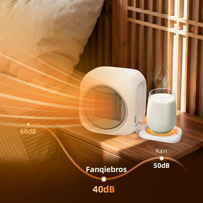 Upgraded Space Heater & Candle Warmer Plate, Space Heater for Indoor Use with Thermostat, Coffee Mug Warmer, 800W Portable Electric Heater for Bedrooms, Offices, Home